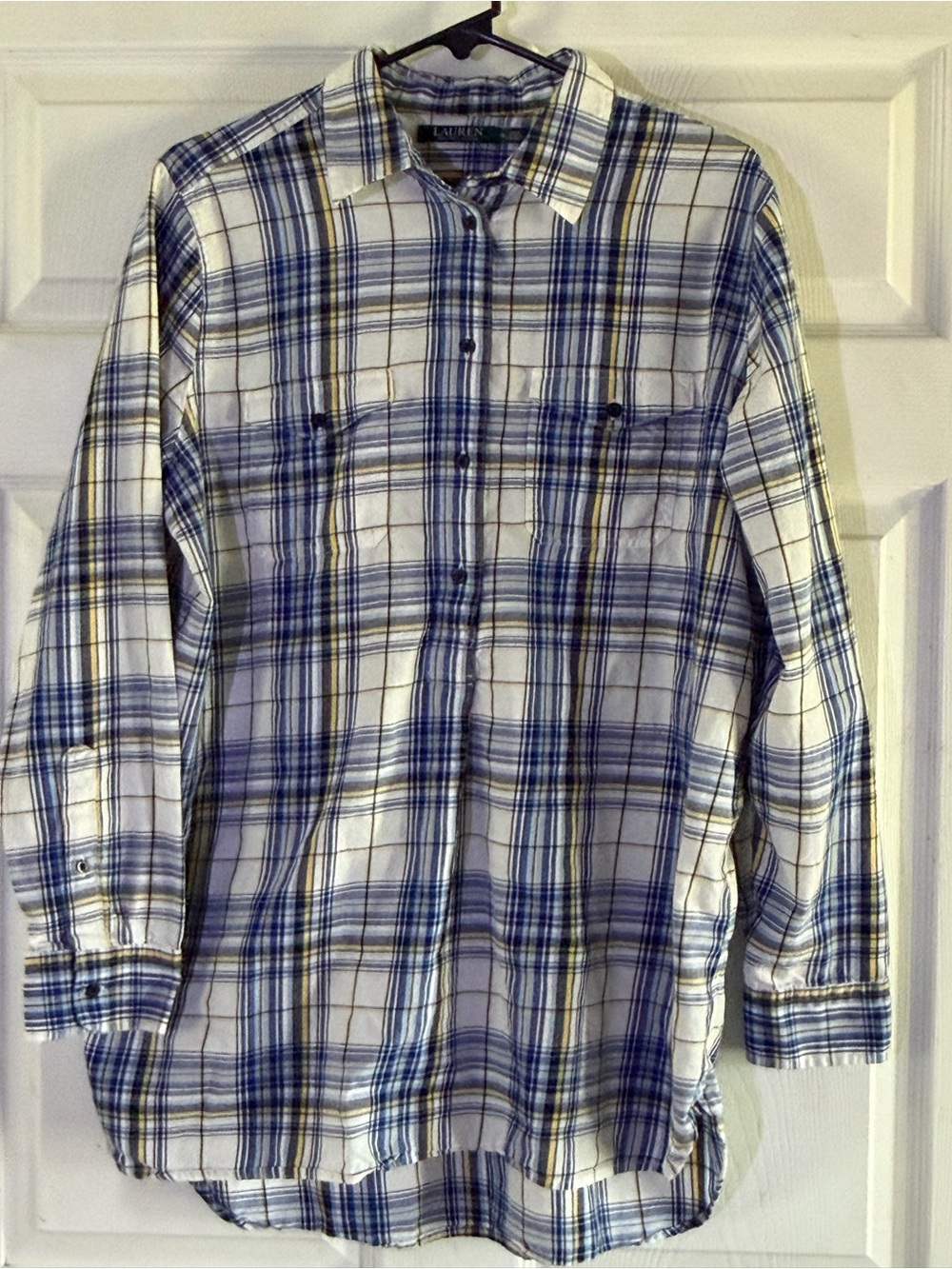 Ralph Lauren White, Blue & Yellow Plaid Button-Down Shirt
